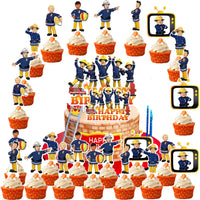 5 x Brand New Fireman Sam Cupcake Topper, PIIMNT Sam Fireman Muffin Decoration, 25 Pieces Fireman Cake Decoration, For Decorating Birthday Cakes - RRP €40.25