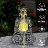 1 x RAW Customer Returns Yeomoo Meditation Buddha Figure Garden Decoration for Outdoors - Zen Buddha Decoration Large with Solar Lamp Glass Ball Figures Gifts for Mom Women Japanese Decoration for Balcony, Garden, Terrace Room Gray 26.5CM - RRP €42.18