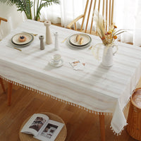 1 x RAW Customer Returns Pahajim Tablecloth White Tablecloth Linen Cotton Wipeable Tablecloth Modern Tassel Style for Outdoor, Garden, Restaurant Desktop Decoration White 140 x 260 cm  - RRP €35.99