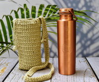 1 x RAW Customer Returns Copper Bottle 7 Chakra 100 Pure Copper and Carrying Bag Water Bottle 1000 ml Meditation Gym Yoga from India Matt Finishing  - RRP €42.99