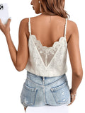 1 x RAW Customer Returns GORGLITTER Cami Top with Lace Women s Lace Camisole V Neck Tops Sexy Lace Top Backless Top with Bow Edge Beige S - RRP €26.21