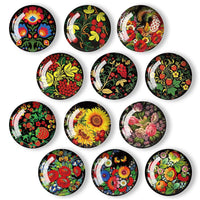 1 x Brand New 12 Pieces Fridge Magnets, Decorative Fridge Magnets, Crystal Fridge Magnets, Fridge Magnets with Floral Patterns, for Whiteboard, Children s Drawing, Office Round 30 mm  - RRP €22.8