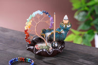 1 x Brand New Jovivi Incense Holder with 7 Chakra Crystal Tree Ceramic Smoke Fountain Incense Backflow Censer Waterfall Home Decor Decoration - RRP €20.4