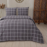 1 x RAW Customer Returns Vency bed linen 135x200 4-piece anthracite - Oeko-TEX 80 cotton 20 polyester, 2x duvet cover zip 2x pillowcases 80x80 envelope closure, gridline model - RRP €32.18