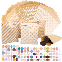 1 x RAW Customer Returns 125 pieces paper bags, 13 16cm gift bags with 144 pieces stickers, kraft paper bags with patterns, candy bar bags for wrapping gifts, giveaways, birthdays, weddings, parties - RRP €14.74