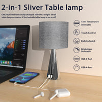 1 x RAW Customer Returns Toowell Bedside Lamp Touch Dimmable Modern Bedside Lamp with Charging Function USB A C Charging Ports Small Table Lamp with Cable Table Lamp Cone Metal Night Light for Bedroom Living Room Office - RRP €22.57