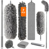 1 x RAW Customer Returns Feather duster telescopic for ceiling with telescopic rod microfiber duster corner broom max. long 55-254cm dust broom with telescope for high ceilings ceiling fan cobwebs 7 gray cobwebs 5 gray white  - RRP €19.91