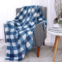 1 x Brand New PiccoCasa Checked Blanket Wool Blanket Large Blanket Bedspread Fleece Blanket Warm Soft Living Cuddly Blanket as Sofa Blanket Couch Blanket Sofa Throw Blue White 230x260cm - RRP €42.98