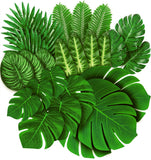 1 x RAW Customer Returns 78pcs 8 kinds of fake leaves, tropical palm leaves, monstera leaves, artificial leaves for safari parks, - RRP €18.99