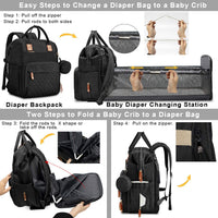 1 x RAW Customer Returns Fexkean Diaper Bag Backpack Baby Changing Backpacks with Large Travel Diaper Bag with Foldable Cot with Multifunctional Baby Bags Changing Mat Baby Bed Backpack-Black - RRP €45.99