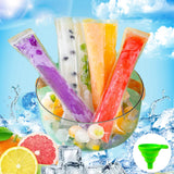 4 x RAW Customer Returns Pack of 100 water ice bags, ice cream molds, popsicles, DIY ice cream on a stick for yogurt, juice smoothies, stick water ice bags, with funnel, water ice bags with zip closure 22 x 6 cm  - RRP €51.2