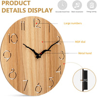 1 x RAW Customer Returns Brmeday wooden wall clock, 30 cm 12 inch large wall clock, wall clock without ticking noises, modern wall clocks, wall decoration wall clock for living room, bedroom, kitchen clock, children s clock - RRP €28.99