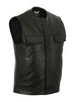 1 x RAW Customer Returns Leatherick Men s SOA Anarchy Collarless Real Genuine Leather Biker Vest Black - 58 - RRP €91.99