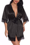 1 x Brand New FEOYA Women s Satin Dressing Gown Kimono Long Bathrobe Pajamas Negligee Nightdress Sleepwear Underwear V Neck with Belt Black L - RRP €27.6