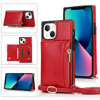 1 x Brand New LOKASS Case for iPhone 14 5G with Neck Strap, Cell Phone Case iPhone 14 Leather Folding Case Shockproof Protective Case Card Slot Wallet Stand Function Girls iPhone 14 Case with Chain Shoulder Strap - Red - RRP €23.18