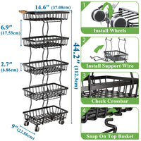 1 x RAW Customer Returns SAYZH Kitchen Fruit Cart, for Vegetable Storage, 5-Tier Stackable, with Wheels and Non-slip Feet Black  - RRP €54.99