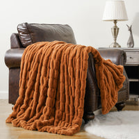 1 x Brand New BATTILO HOME Faux Fur Throw Blanket, Fluffy Double Sided Imitation Rabbit Fur for Bed, Sofa, Couch, Living Room, Home Decor Orange, 127 152cm  - RRP €79.99