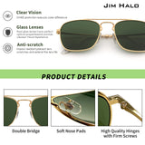 1 x RAW Customer Returns JIM HALO Retro Square Aviator Sunglasses Premium Glass Lens Flat Metal Lenses Women Men Gold Green  - RRP €21.99