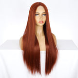 1 x RAW Customer Returns PORSMEER Copper Red Wig Long Straight Straight Wigs for Women Girls Afro Natural Synthetic Hair Middle Part Lace Hairline Wig Party Costume Ginger Orange Wig Auburn  - RRP €30.23