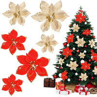 1 x RAW Customer Returns Aoriher 3 Sizes Glitter Poinsettia Decorations Red and Gold Artificial Poinsettia Tree Decorations with Clips Christmas Flowers for Wedding Holiday Party Decoration Gold Edge with Glitter  - RRP €14.36