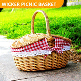 1 x RAW Customer Returns Povhhee Wicker Picnic Basket House with Lid and for Picnics, Parties and Evenings - RRP €34.27