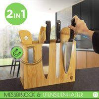 1 x RAW Customer Returns naturlik magnetic knife block 5-piece cooking spoon set - 2 in 1 knife block without knives kitchen utensil holder - bamboo magnetic knife holder - magnet knife holder - kitchen organizer - RRP €35.2