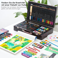 1 x RAW Customer Returns Shuttle Art 186 piece painting set, deluxe painting case with acrylic paints, colored pencils, oil pastels, watercolor paints, wax crayons, coloring book, watercolor pad, wooden case, suitable for children and adults - RRP €52.12