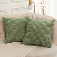 1 x RAW Customer Returns Mandioo Set of 2 sage green plush boho decorative throw pillow covers 50 x 50 cm, super soft striped corduroy decorative pillow cover sofa cushion decorative couch cushion pillow cover for sofa couch - RRP €16.36