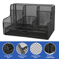 1 x RAW Customer Returns Housolution Desk Organizer, Iron Storage Rack with 8 Compartments, Mesh Desktop Organizer Office Pen Holder for Pens Staplers File Clips Sticky Notes - Black - RRP €26.54