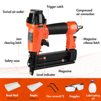 1 x RAW Customer Returns ValueMax 2 in 1 pneumatic nailer professional pneumatic stapler including 400 staples nails, max 8.3 bar pneumatic nail gun with safety nose for workshop and home nails up to 50mm, staples up to 40mm  - RRP €47.21