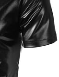 1 x RAW Customer Returns JOGAL - Men s Shiny Metallic Nightclub Shirts with Short Sleeves and Buttons Black XXL - RRP €29.99