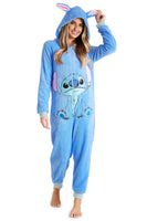 1 x RAW Customer Returns Disney Onesie Women s Stitch One-Piece Pajamas - Eeyore, Minnie, Maleficent Pajamas Onesie - Sizes from S-XXL Blue Stitch, L  - RRP €35.02