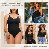 1 x RAW Customer Returns Bafully Body Shapewear for Women Slimming Belt Flat Stomach Bodysuit Shapewear Invisible Slimming Body Shaper Thong Black XS S - RRP €33.97