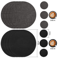 1 x RAW Customer Returns Myir JUN placemats washable leather and coasters, double-sided placemat round 36cm set of 6 non-slip glass coasters placemat leather imitation leather placemat grey black, set of 6  - RRP €26.45