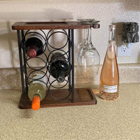 1 x RAW Customer Returns Wine Rack with Glass Holder, Tabletop Wine Holder with Tray, Freestanding Wooden Wine Rack, Perfect for Home Decoration Kitchen Storage Rack etc. Holds 6 Bottles and 2 Glasses  - RRP €42.99