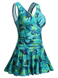 1 x RAW Customer Returns Summer Mae Women s One Piece Swimsuit Plus Size Dress Green Print Beach Skirt 3XL - RRP €41.99