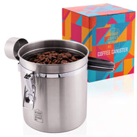 1 x RAW Customer Returns NOUTEN Premium 500g coffee can made of stainless steel for storing coffee Light- and airtight storage container Incl. stainless steel measuring spoon, holder and 2 replacement valves - AROMA CAN TEA CAN - RRP €25.1