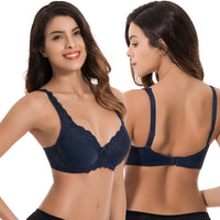 1 x RAW Customer Returns Curve Muse Plus Size Minimizer Underwire Unlined Bra with Embroidered Lace - 3 Pack-Navy,White,Slate-90D - RRP €49.4