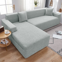 1 x RAW Customer Returns TOPCHANCES Sofa Cover 3 Seater L Shape - Soft Anti-Slip Stretch Sofa Covers Sofa Cover Furniture Protector with 2 Pillowcases for L Shaped Sectional Sofa Silver Grey, Leaves  - RRP €69.99