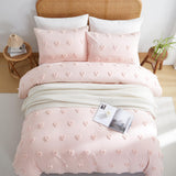 1 x RAW Customer Returns Freyamy Bohemian Bedding 155x220cm 2-piece Pink Tufted Heart Boho Bedding Embroidery Shabby Chic Bedding Sets Microfiber Soft Duvet Cover with Zipper and Pillowcase 80x80cm - RRP €46.9