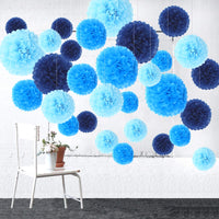 1 x RAW Customer Returns Himeland 30pcs PomPoms Set, Tissue PomPon Paper Flower Kit, Handmade Wedding Party Celebration Baby Shower Decoration Blue - RRP €15.99