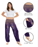 1 x Brand New Lofbaz Women Peacock Print Smocked Waist Harem Pants Purple M - RRP €43.73