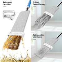 1 x RAW Customer Returns Masthome flat mop with wringing function, 132 cm microfiber mop with stainless steel handle, floor mop set with 6 reusable mop pads for hardwood, laminate, tiles, floor cleaning - blue - RRP €21.86