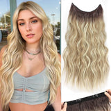 1 x RAW Customer Returns PORSMEER Secrets Hair Extensions Long Wavy Ombre Blonde Brown Hair Extensions with Adjustable Invisible Wire and 4 Clips, Synthetic Hair Hairpieces for Women 50 cm - RRP €18.14