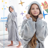 1 x RAW Customer Returns FUSSEDA Wearable Oversized Blanket Sweatshirt, Super Thick Warm Sherpa Fleece Cozy Blanket with Hood, Pockets and Sleeves for Adults and Kids, Light Gray - RRP €24.99