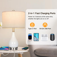 1 x RAW Customer Returns OUTON table lamps set of 2, bedside lamp touch dimmable, table lamp with USB A Type-C ports 2 dimmable LED bulbs, modern ceramic table lamp with linen shade for bedroom, living room, office - RRP €69.99