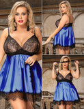 1 x RAW Customer Returns ohyeahlady Lingerie Women s Negligee Sexy Large Sizes Lace Satin Nightdress Babydoll Curvy Lingerie Deep V-Neck Lingerie Sleepwear Short Night Dress with Eye Patch Blue, XL-XXL - RRP €19.99