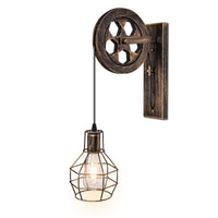 2 x RAW Customer Returns 1 Light Industrial Mid Century Retro Iron Wall Lights Loft Pulley Wall Light Features The Matte Iron Cage Lampshade for Indoor Lighting Barn Restaurant Rust Color  - RRP €79.98