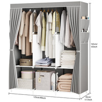 1 x RAW Customer Returns SMILOVII folding wardrobe, portable fabric wardrobe - with zip, 3 clothes rails, 3 compartments and 8 side pockets, 165 x 125 x 45 cm, ideal for the bedroom-grey - RRP €34.27