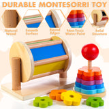 1 x RAW Customer Returns JUSTWOOD Montessori Wooden Spinning Drum Stacking Toy for Infant 6-12 Months Rainbow Stacker Spinning Drum Learning Toy for Toddlers Gift for Baby Boys Girls Ages 1 Year and Up - RRP €27.22